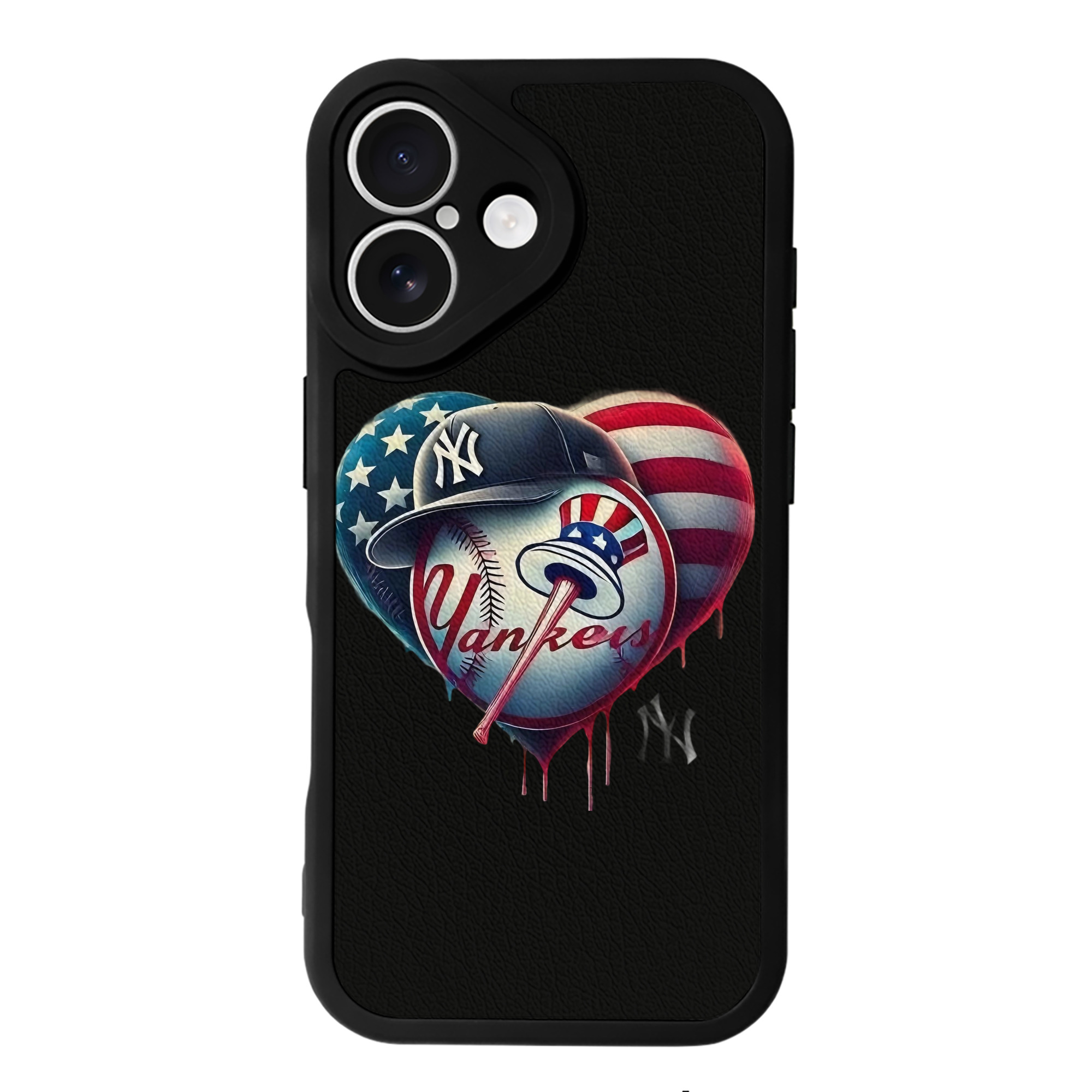 New York Yankees Heart IPhone 16 Silicone Leather Case – UV Print, Lambskin Texture – Perfect Fit, Wireless Charging Compatible, Scratch Resistant, Precise Cutouts – Stylish Protection For IPhone 16